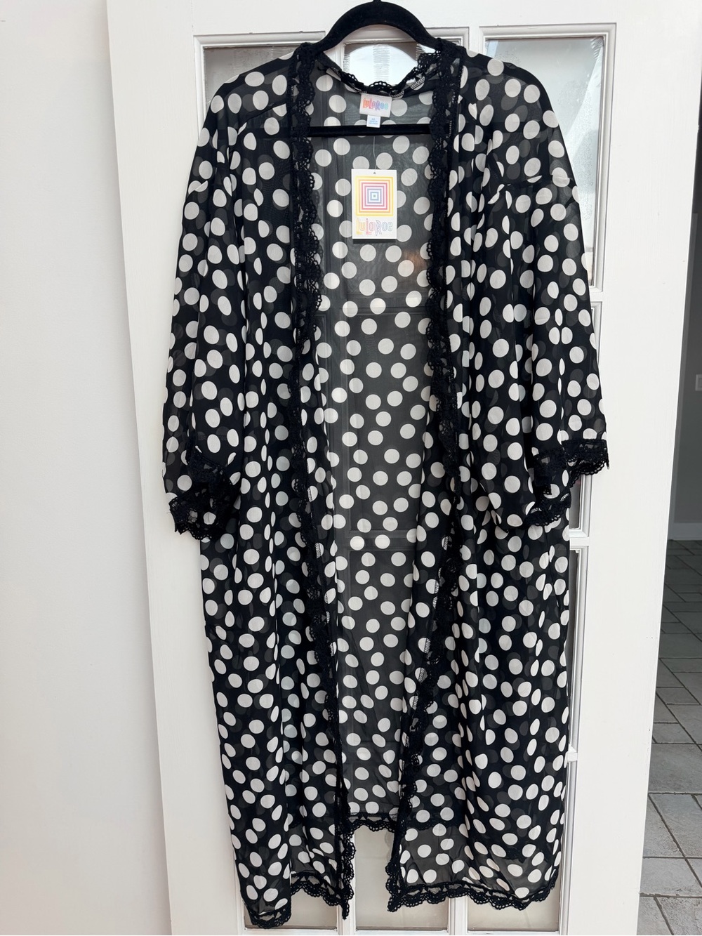 LuLaRoe Chloe Pinup Rockabilly Polka Dot Sheer Lace Tunic Kimono Size XL NWT
